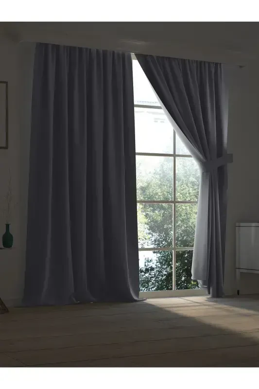 High Quality Grey Blackout Curtain with Buckram Pleated Single Panel - GREY - DEMOR HOME