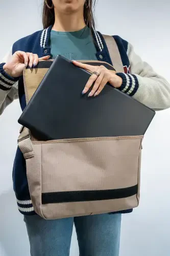 High Quality Mink 2 Compartment Oversized Messenger Bag-Mink - ROSMOD (1)