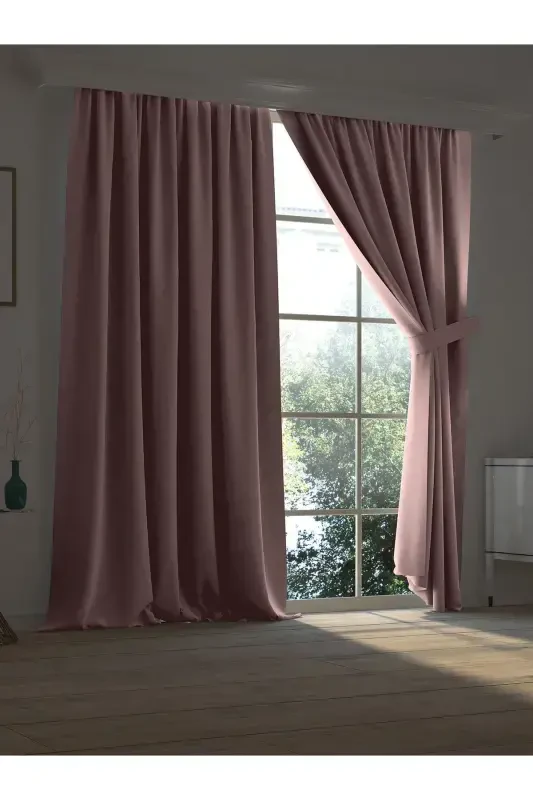 High Quality Powder Pink Blackout Curtain Extrafor Pleated Single Panel - 2