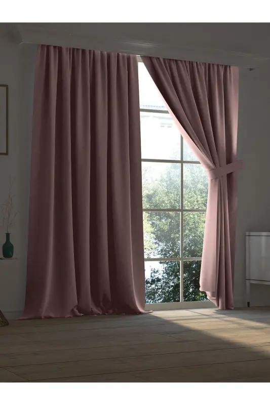 High Quality Powder Pink Blackout Curtain Extrafor Pleated Single Panel - 2