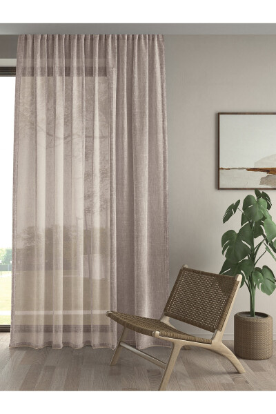 High Quality Sheer Curtain with Extra Lining, Wrinkled, Straw Color, Linen Look - 5