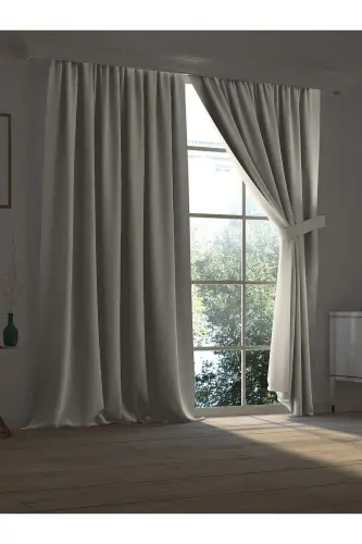 High Quality Stone Color Blackout Curtain Extrafor Pleated Single Wing - DEMOR HOME (1)
