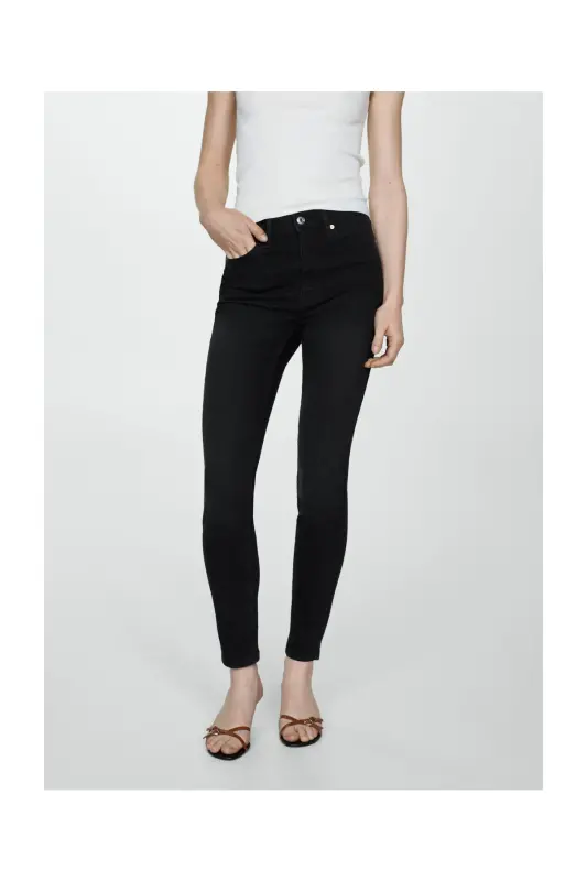 High-rise skinny jeans-Black denim - 4