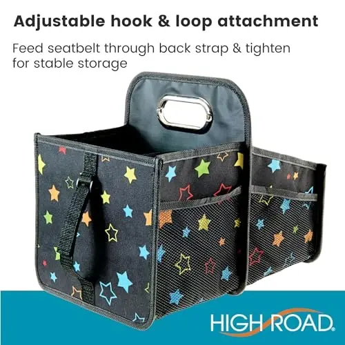 High Road Car Seat Caddy Organizer with Cup Holders - Middle Seat Car Organizer for Kids or Passenger Seat Organizer for Drivers - Portable Car Storage Bin with Easy Carry Handle (Starry Night) - 6