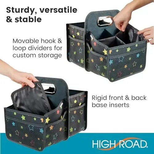High Road Car Seat Caddy Organizer with Cup Holders - Middle Seat Car Organizer for Kids or Passenger Seat Organizer for Drivers - Portable Car Storage Bin with Easy Carry Handle (Starry Night) - 4