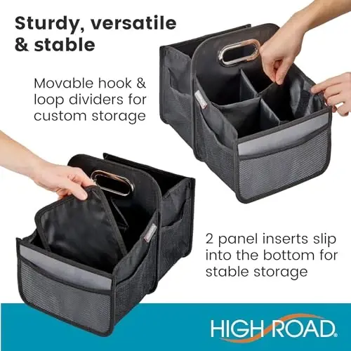 High Road Car Seat Organizer with Cup Holders - Back Seat Organizer for Kids or Front Seat Organizer with Easy Carry Handle - Multipurpose Car Storage Bin for Cars, SUVs and Trucks - 4