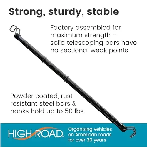 High Road One Piece Carbon Steel Telescoping Clothes Bar For Car or Truck | Car Clothes Hanger Bar With Solid Metal Hangers Expands To 62