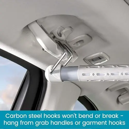 High Road Car Clothes Hanger Bar - Unbreakable Carbon Steel Clothes Rod for Car, SUV, Truck or Van With Solid Metal Hooks, Heavy Duty Fully Assembled Gray Clothes Rod Expands from 35