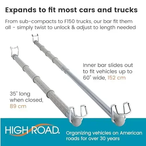 High Road Steel Car Clothes Hanger Bar с прочными металлическими крючками - Прочная и небьющаяся автомобильная вешалка для одежды, расширяется, чтобы соответствовать большинству автомобилей, внедорожников, грузовиков и фургонов - 5