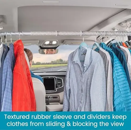 High Road Steel Car Clothes Hanger Bar with Solid Metal Hooks - Heavy Duty Strong and Unbreakable Car Hanger for Clothes, Expands to Fit Most Cars, SUVs, Truck and Vans - 3