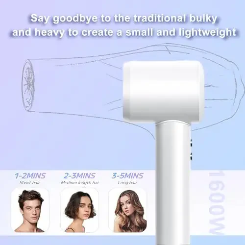 High-Speed Ionic Hair Dryer - 110000 RPM Brushless Motor Negative Ionic Blow Dryers for Fast Drying Quiet Low Noise Thermo-Control Professional Hair-Dryer (White) - 8