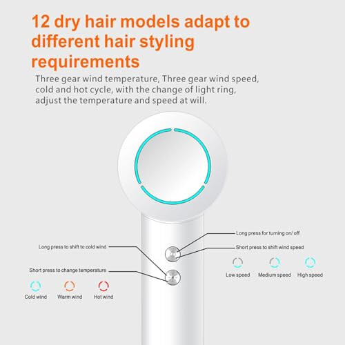 High-Speed Ionic Hair Dryer - 110000 RPM Brushless Motor Negative Ionic Blow Dryers for Fast Drying Quiet Low Noise Thermo-Control Professional Hair-Dryer (White) - 12