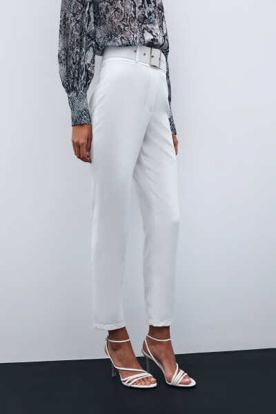 High Waist Belted Trousers - ECRU - 5