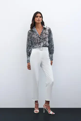 High Waist Belted Trousers - ECRU - 1