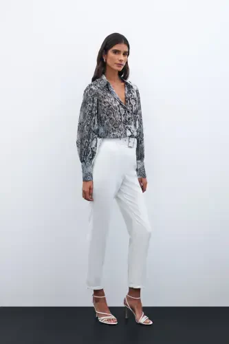 High Waist Belted Trousers - ECRU - SATEEN (1)