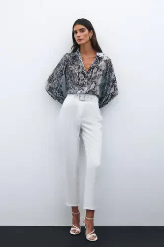 High Waist Belted Trousers - ECRU - 3