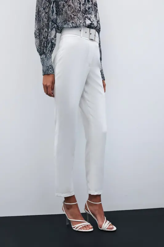 High Waist Belted Trousers - ECRU - 11