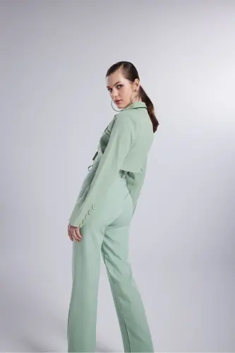 High Waist Button Closure Fabric Panky Trousers Green - 3