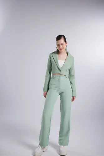 High Waist Button Closure Fabric Panky Trousers Green - 6