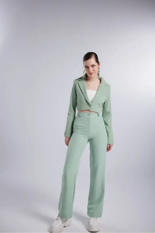 High Waist Button Closure Fabric Panky Trousers Green - 6