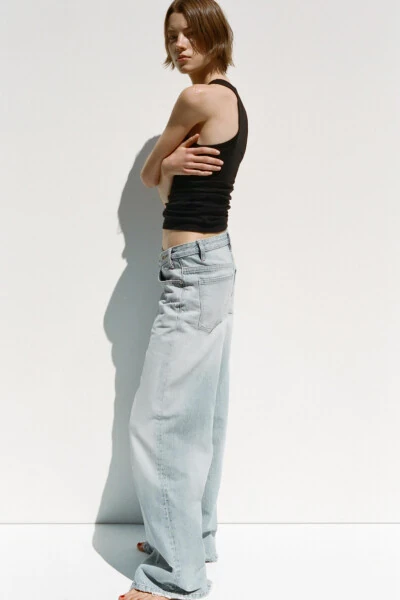 HIGH WAIST CRISS CROSS CUT TRF WIDE LEG JEAN-Light blue - 3