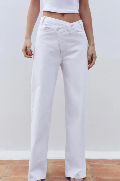HIGH WAIST CROSS CUT TRF WIDE LEG JEAN-White - zara (1)