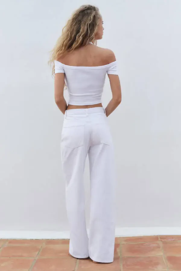 HIGH WAIST CROSS CUT TRF WIDE LEG JEAN-White - 4