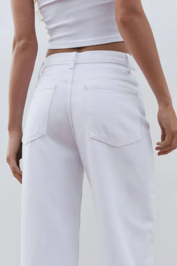 HIGH WAIST CROSS CUT TRF WIDE LEG JEAN-White - 5