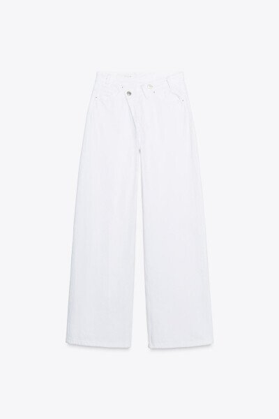 HIGH WAIST CROSS CUT TRF WIDE LEG JEAN-White - 7