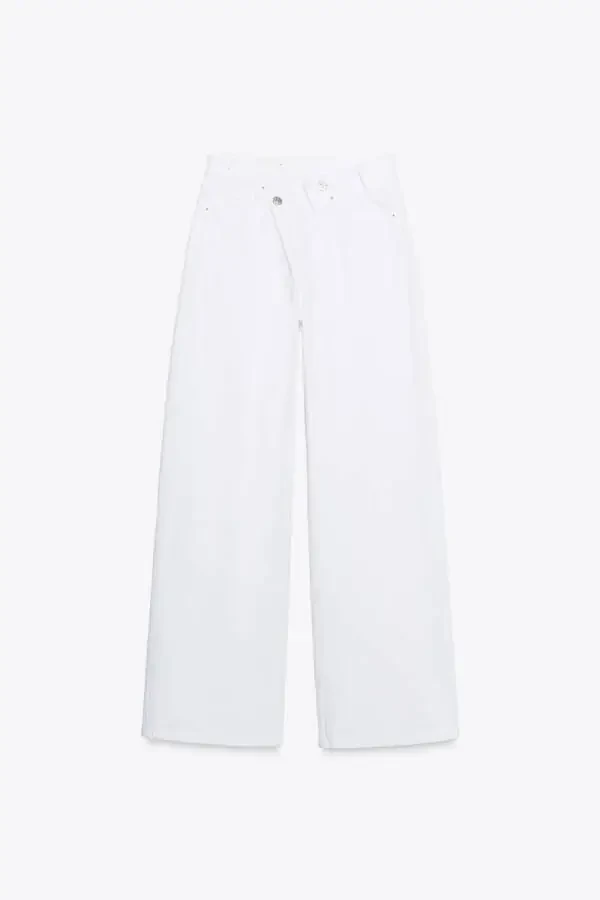 HIGH WAIST CROSS CUT TRF WIDE LEG JEAN-White - 7