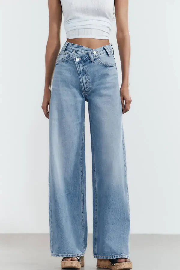 HIGH WAIST CROSSOVER TRF WIDE LEG JEAN-Indigo - 3