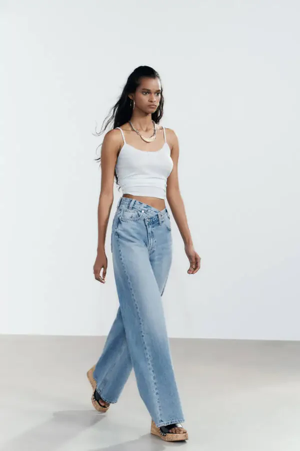 HIGH WAIST CROSSOVER TRF WIDE LEG JEAN-Indigo - 4