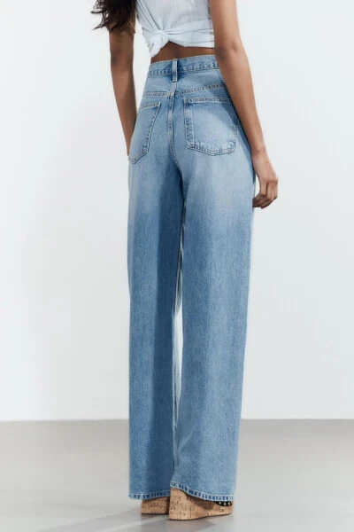 HIGH WAIST CROSSOVER TRF WIDE LEG JEAN-Indigo - 5