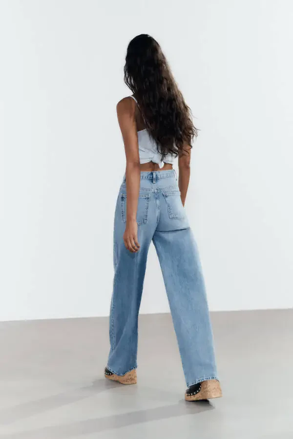HIGH WAIST CROSSOVER TRF WIDE LEG JEAN-Indigo - 6