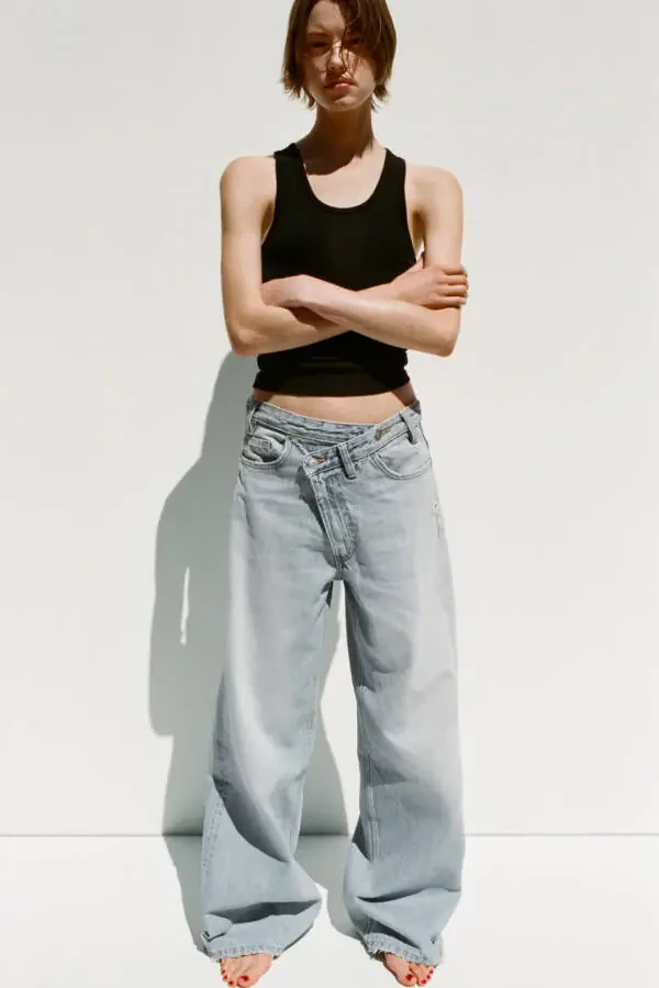 HIGH WAIST CROSSOVER TRF WIDE LEG JEANS-Light blue - 1