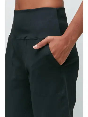 High Waist Cuffed Hem Jogger Sweatpants 811 Black-Black - 4