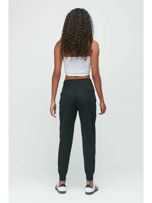High Waist Cuffed Hem Jogger Sweatpants 811 Black-Black - 6