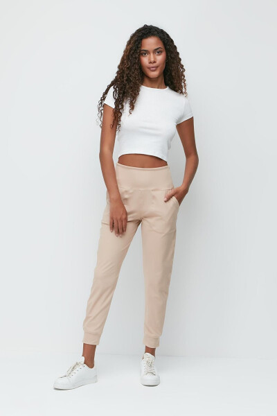 High Waist Cuffed Jogger Sweatpants 811 Beige - 11