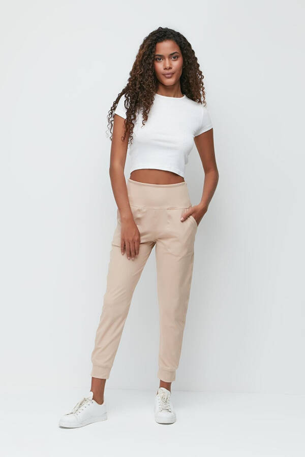 High Waist Cuffed Jogger Sweatpants 811 Beige - 11