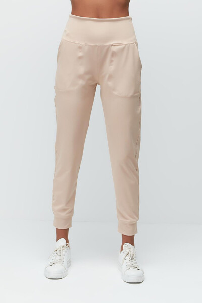 High Waist Cuffed Jogger Sweatpants 811 Beige - 13