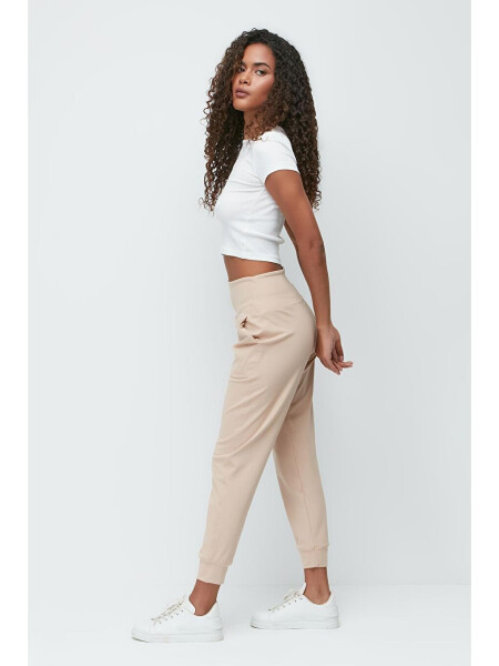 High Waist Cuffed Jogger Sweatpants 811 Beige - 7