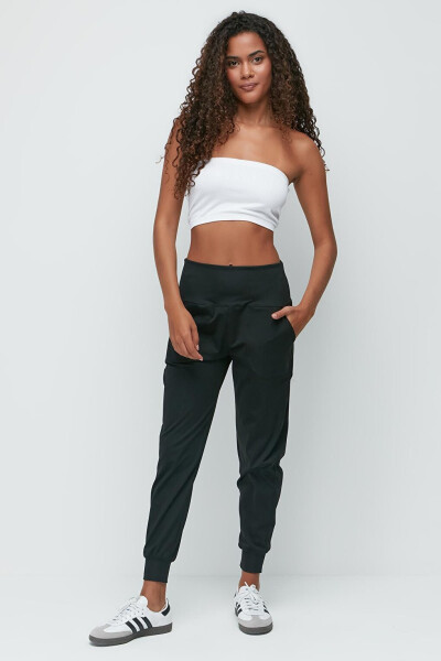 High Waist Cuffed Jogger Sweatpants 811 Black - 14