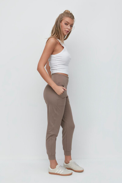 High Waist Cuffed Jogger Sweatpants 811 Brown - 12