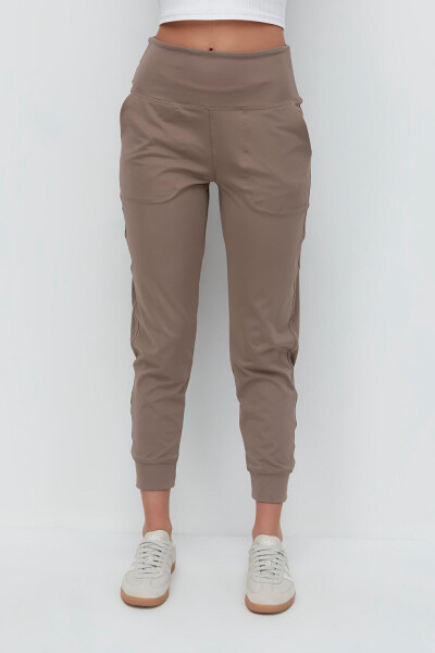 High Waist Cuffed Jogger Sweatpants 811 Brown - 14