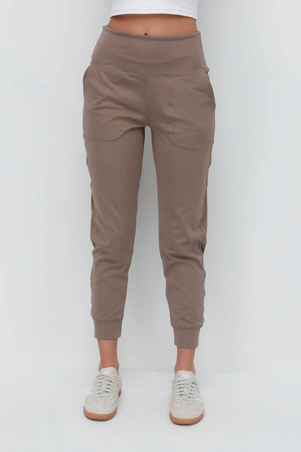 High Waist Cuffed Jogger Sweatpants 811 Brown - 14