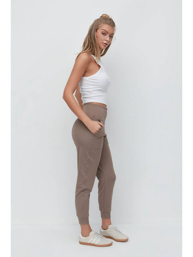 High Waist Cuffed Jogger Sweatpants 811 Brown - 2