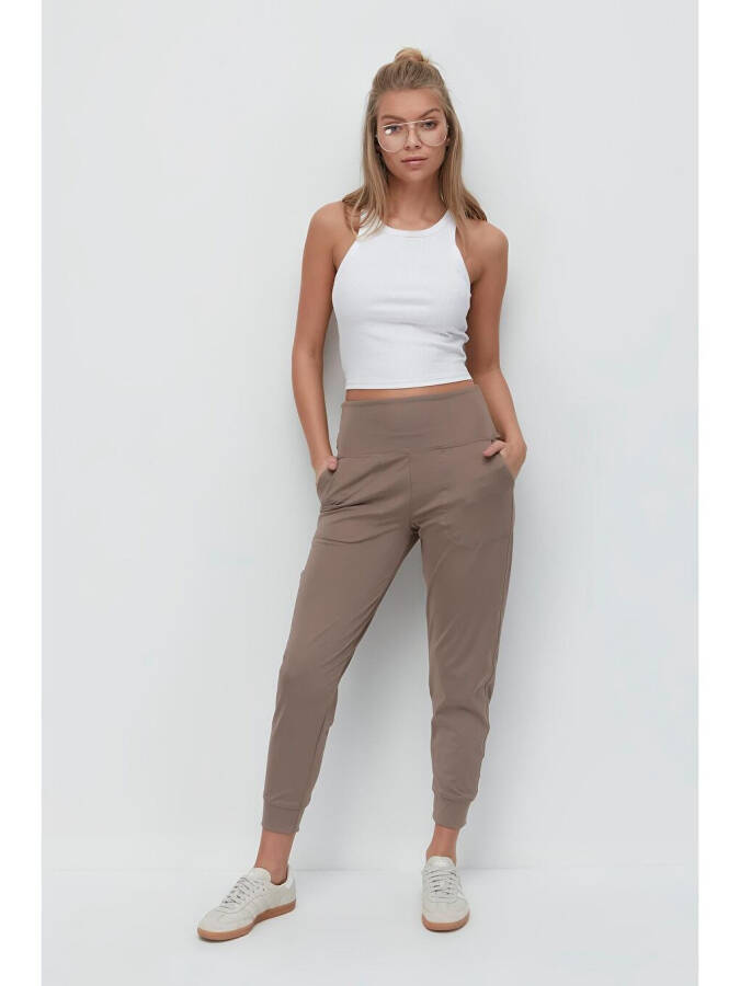 High Waist Cuffed Jogger Sweatpants 811 Brown - 3