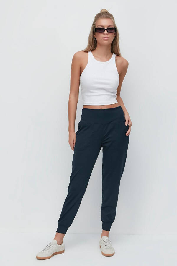 High Waist Cuffed Jogger Sweatpants 811 Charcoal - 18