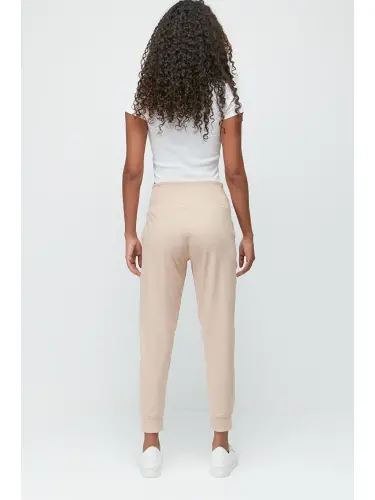 High Waist Cuffed Leg Jogger Sweatpants 811 Beige-Beige - 4