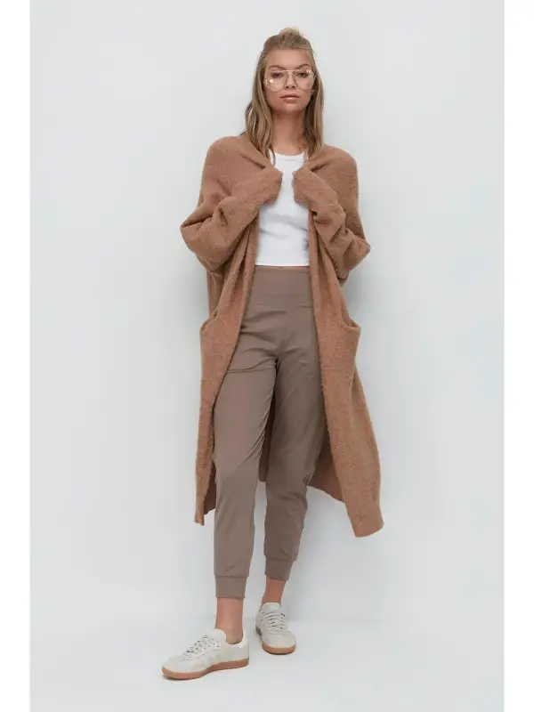 High Waist Cuffed Leg Jogger Sweatpants 811 Brown-Brown - 1